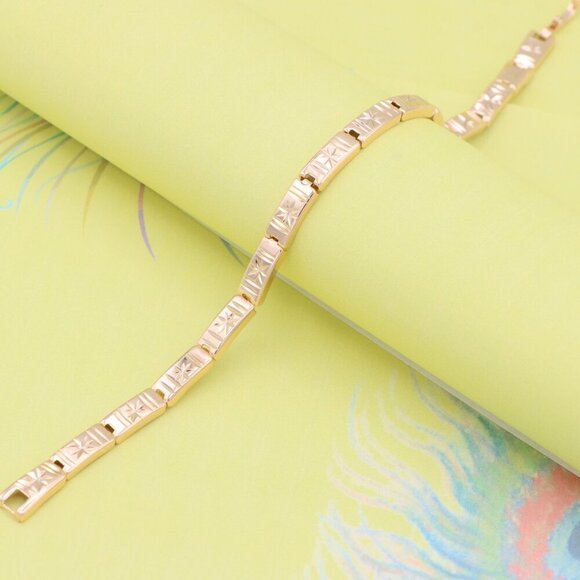 "Rose Gold Bracelet with Star Design in Glossy Linked Segments, XPBL0886 - Picture 2 of 12